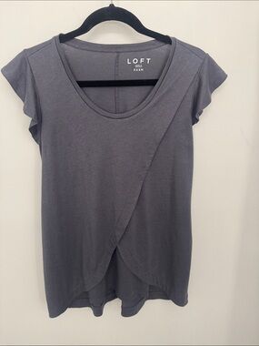 LOFT Slate Gray Draped Crossover Short Sleeve Tee